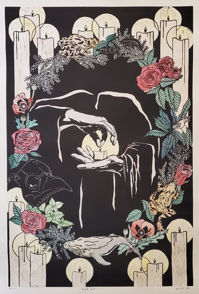 Godfather Death - Hand Water-Colored Linocut by Leslie Deil - LESLIE ...