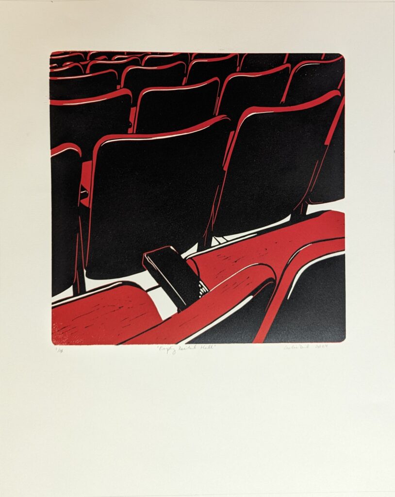 "Empty Recital Hall" - Limited Edition Reduction Linocut Print by Artist Leslie Deil